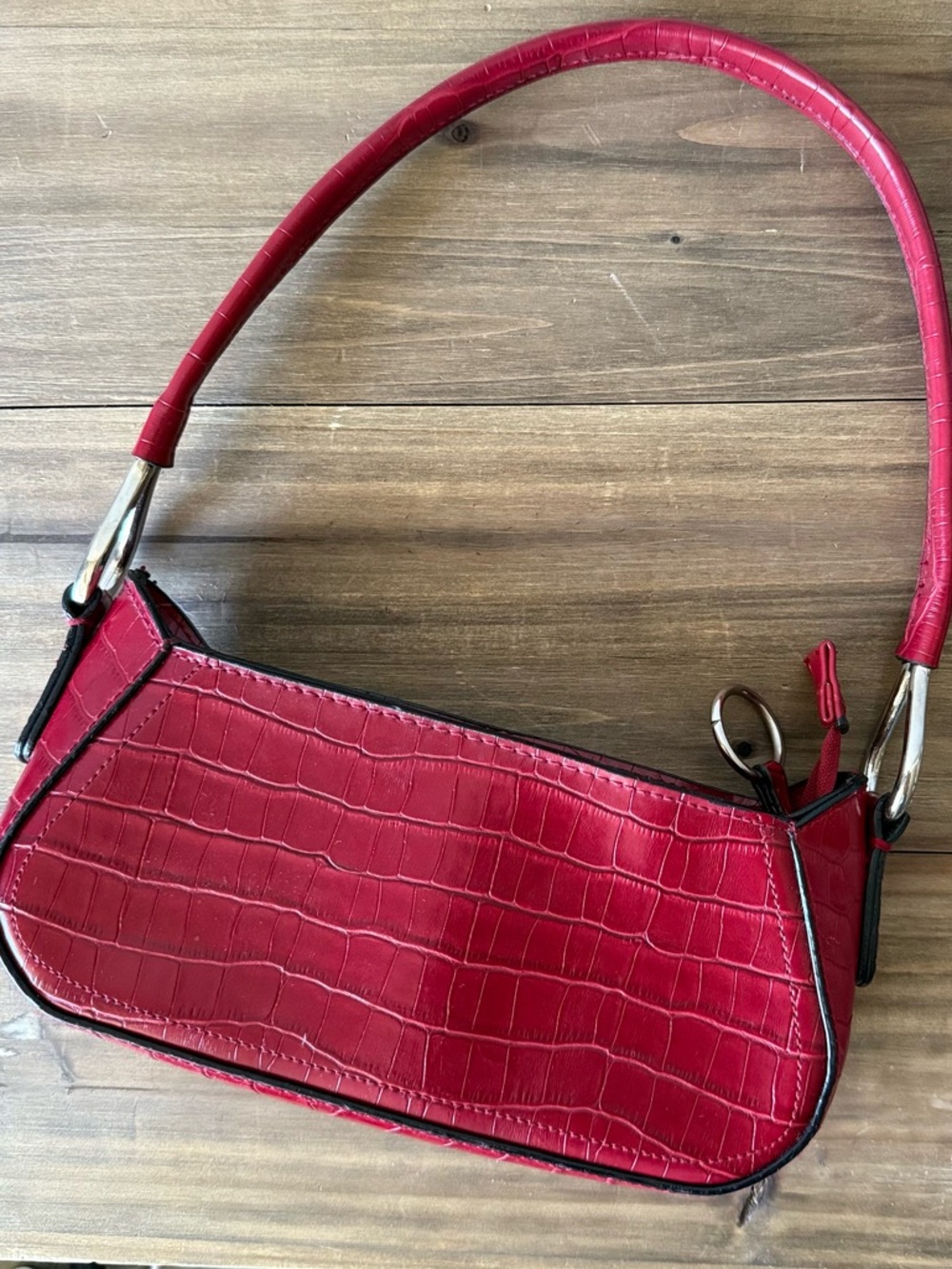 Y2K Red Croc Baguette Shoulder Bag